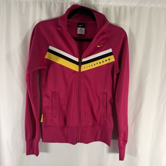 Livestrong Jackets & Blazers - Livestrong Nike Jacket Women's Small Pink Striped Full Zip Pockets Turtleneck
